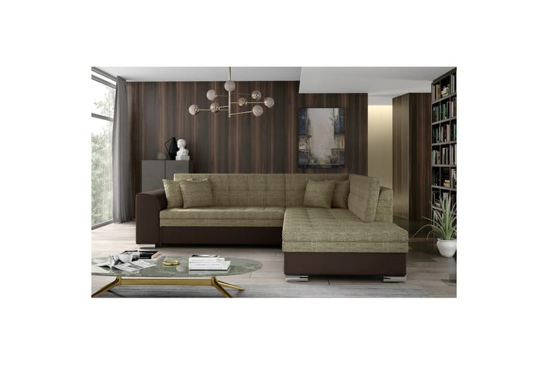 Seksjonssofa Eltap Pieretta 260x207x78 cm - Berlin 03, Myk 66, Beige, Mørk Brun, Høyre - Møbler - Sofaer - Skinnsofaer