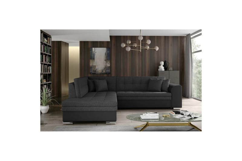 Seksjonssofa Eltap Pieretta 260x207x78 cm - Inari 96, Soft 11, Mørk grå, Svart, Venstre - Møbler - Sofaer - Skinnsofaer