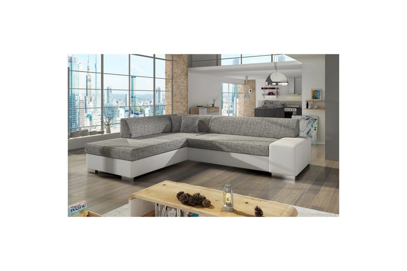 Seksjonssofa Eltap Porto 278x217x74 cm - Berlin 01, Soft 17, Grå, Hvit, Venstre - Møbler - Sofaer - Skinnsofaer