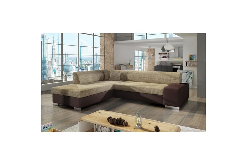 Seksjonssofa Eltap Porto 278x217x74 cm - Berlin 03, Myk 66, Beige, Mørk Brun, Venstre - Møbler - Sofaer - Skinnsofaer