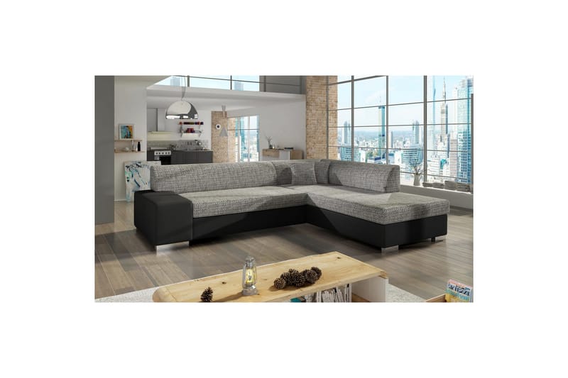Seksjonssofa Eltap Porto 278x217x74 cm - Berlin 01, Soft 11, Grå, Svart, Høyre - Møbler - Sofaer - Skinnsofaer