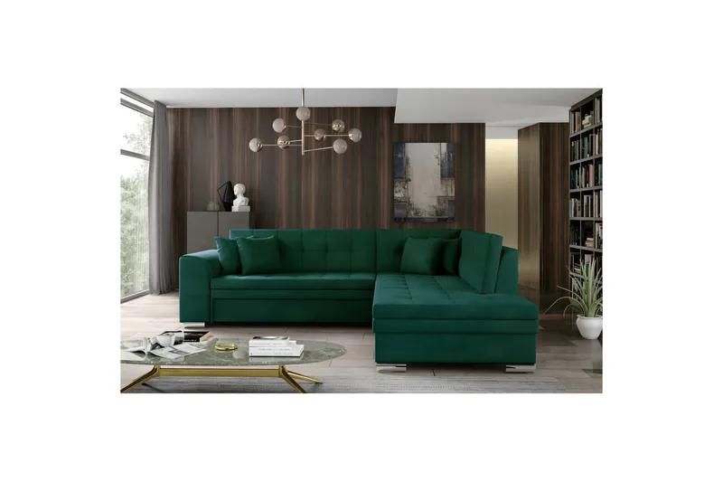 Seksjonssofa Eltap Pieretta 260x207x78 cm - Monolith 37, Grønn, Høyre - Møbler - Sofaer - Fløyelssofaer