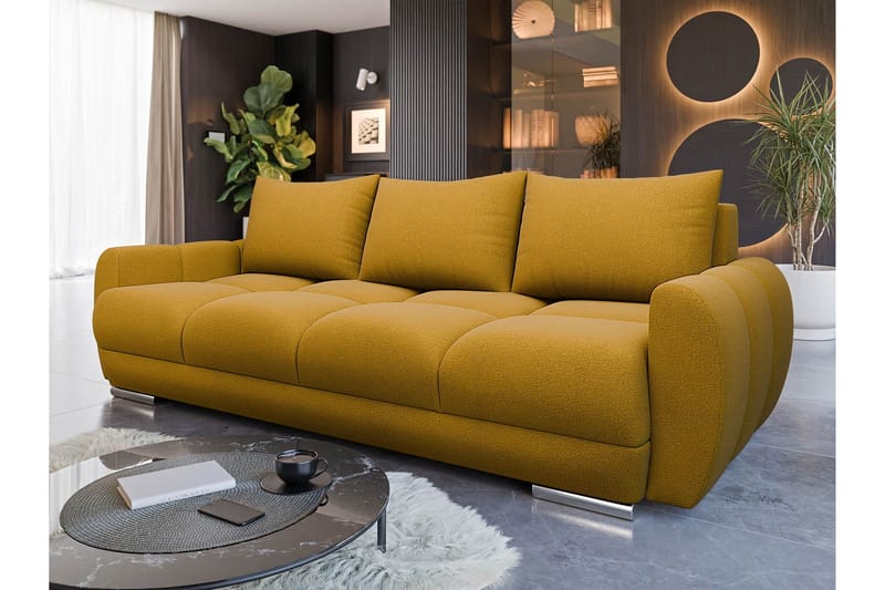 Simerly 3-seter Sovesofa 234 cm med Oppbevaring i Plysj - Gul - Møbler - Sofaer - 3 seter sofa