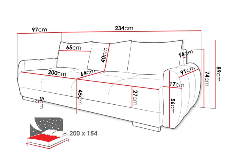 Simerly 3-seter Sovesofa 234 cm med Oppbevaring i Plysj - Gul - Møbler - Sofaer - 3 seter sofa