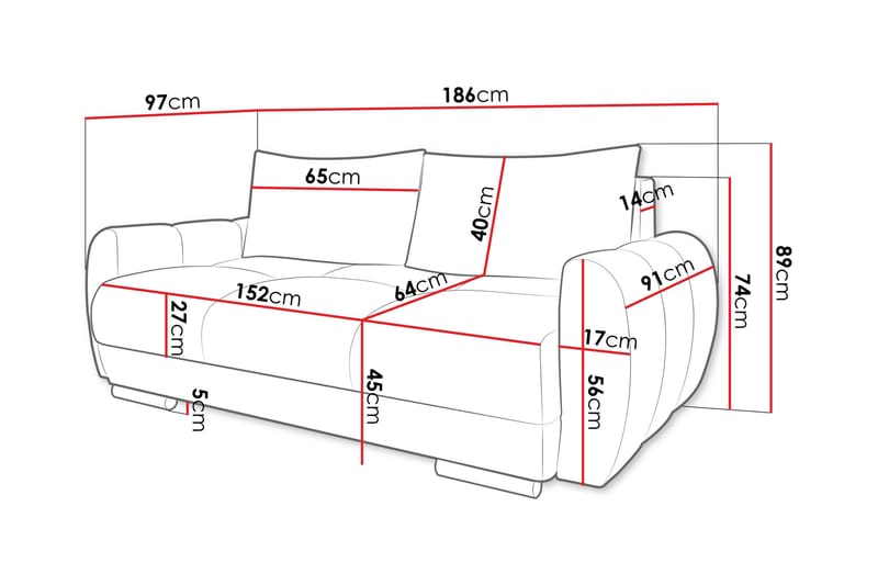 Simerly Sofa 3-seter - Grå - Møbler - Sofaer - 3 seter sofa