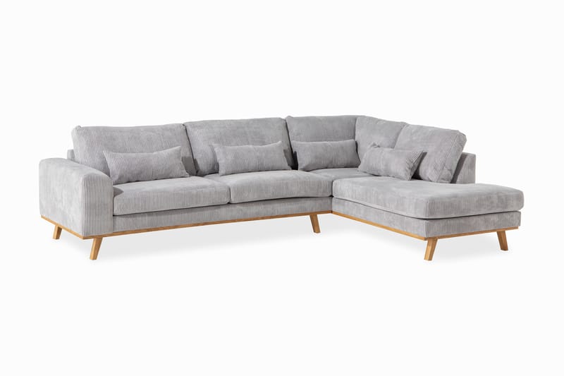 2,5-seter Sofa Haga Cordfløyel - Lysegrå - 2 seters sofa med divan - Sofaer med sjeselong