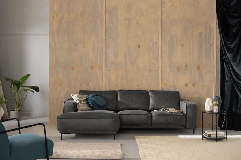 Akron 2-seter Sofa med Divan Venstre Bonded Lær - Mørkegrå - Møbler - Sofaer - Skinnsofaer