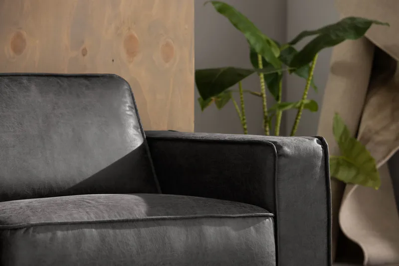 Akron Hjørnesofa Bonded Lær - Mørkegrå - Møbler - Sofaer - Skinnsofaer