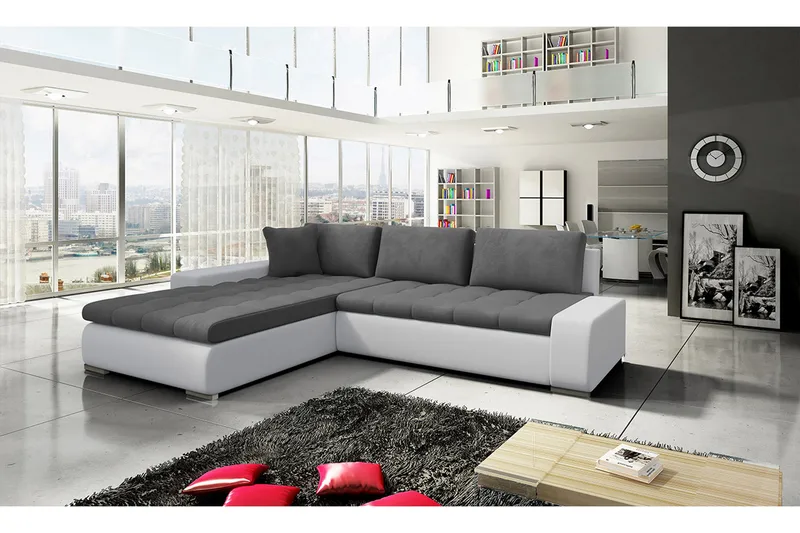 Cerys Sovesofa med Divan Vendbar - Hvit/Grå - Møbler - Sofaer - Skinnsofaer