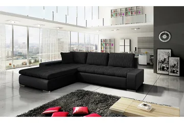 Cerys Sovesofa med Divan Vendbar - Svart - Møbler - Sofaer - Skinnsofaer