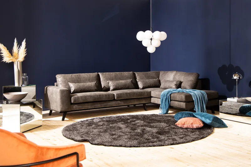 Copenhagen 4-seters Høyrevendt L-formet Sjeselongsofa i Kunstlær - Mørk grå - Møbler - Sofaer - Skinnsofaer