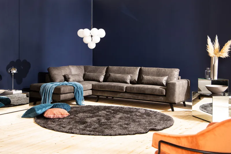 Copenhagen 4-seters Venstrevendt L-formet Sjeselongsofa i Kunstlær - Mørk grå - Møbler - Sofaer - Skinnsofaer