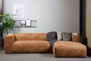 Divan sofa Cheshunt Høyre Ekte lær - Cognac - Møbler - Sofaer - Skinnsofaer