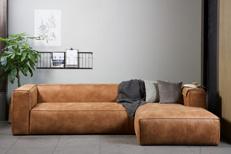 Divan sofa Cheshunt Høyre Ekte lær - Cognac - Møbler - Sofaer - Skinnsofaer