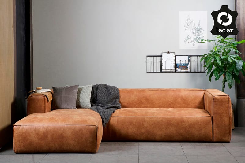 Divan sofa Cheshunt Venstre Ekte lær - Cognac - Møbler - Sofaer - Skinnsofaer