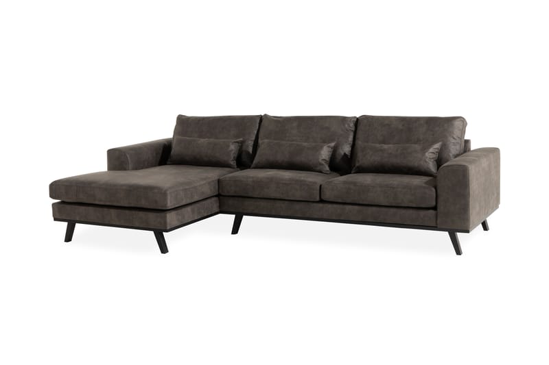 Divansofa Haga Kunstlær - Mørkegrå - 4 seters sofa med divan - Skinnsofaer - Sofaer med sjeselong