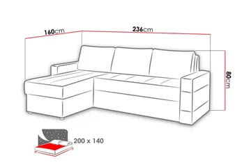Divansovesofa Gordia 234x82x156 cm - Møbler - Sofaer - Skinnsofaer