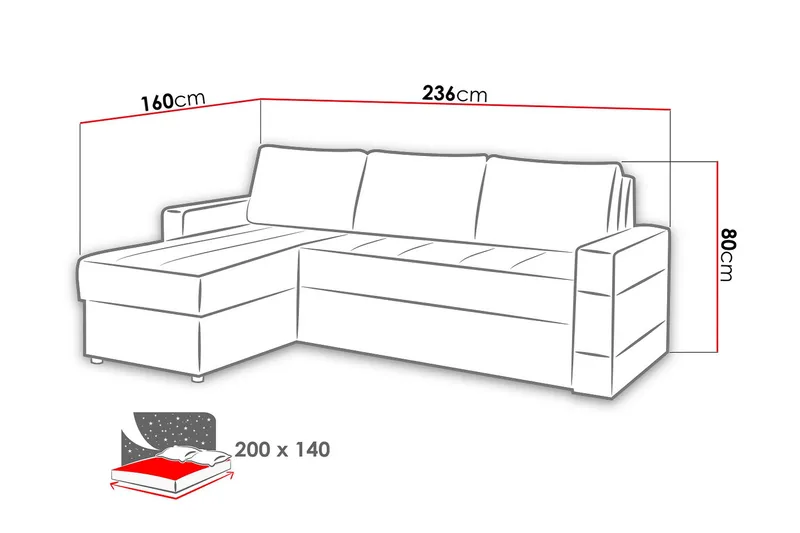 Divansovesofa Gordia 234x82x156 cm - Møbler - Sofaer - Skinnsofaer