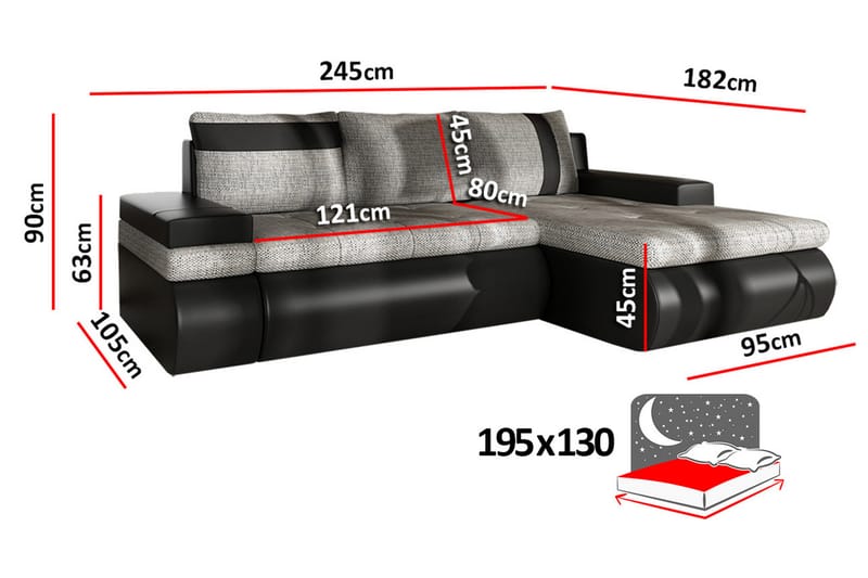 Divansovesofa Mini Dung Høyre - Svart/Grå - Skinnsofaer - Sovesofa divan