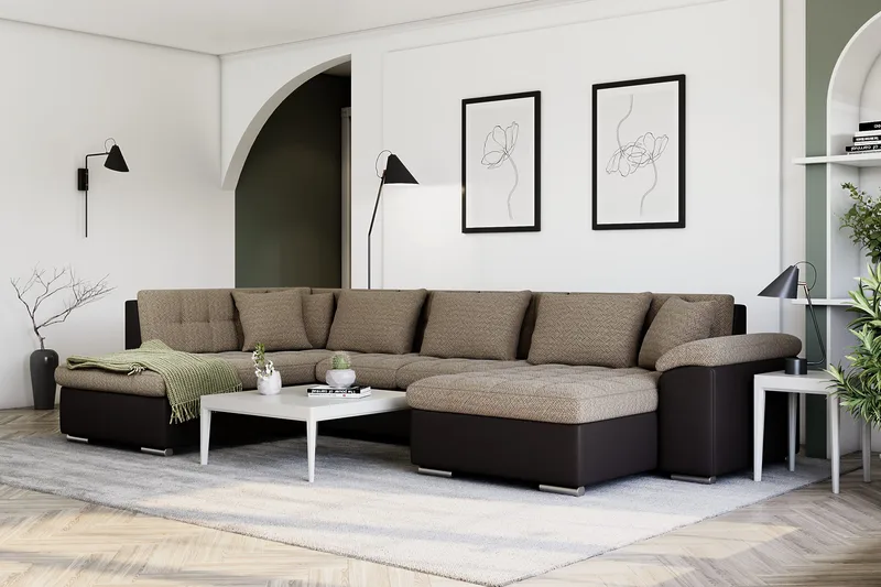 Dynir Hjørnesovesofa Divan med Oppbevaring Høyre - Beige/Brun - Møbler - Sofaer - Skinnsofaer