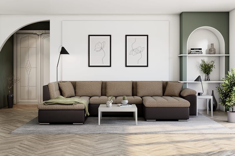 Dynir Hjørnesovesofa Divan med Oppbevaring Høyre - Beige/Brun - Møbler - Sofaer - Skinnsofaer
