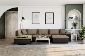 Dynir Hjørnesovesofa Divan med Oppbevaring Høyre - Beige/Brun - Møbler - Sofaer - Skinnsofaer