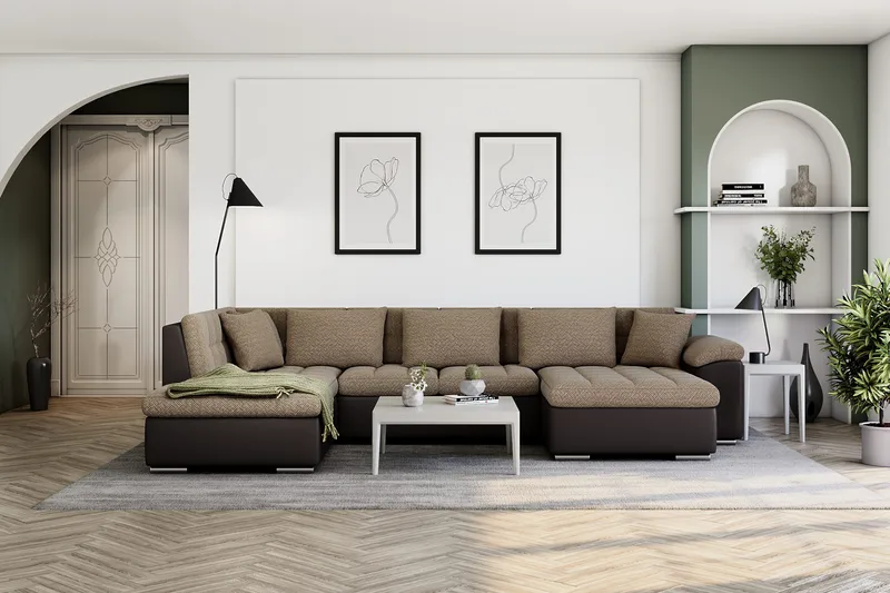 Dynir Hjørnesovesofa Divan med Oppbevaring Høyre - Beige/Brun - Møbler - Sofaer - Skinnsofaer