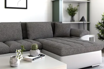 Dynir Hjørnesovesofa Divan med Oppbevaring Høyre - Hvit/Lysegrå - Møbler - Sofaer - Skinnsofaer