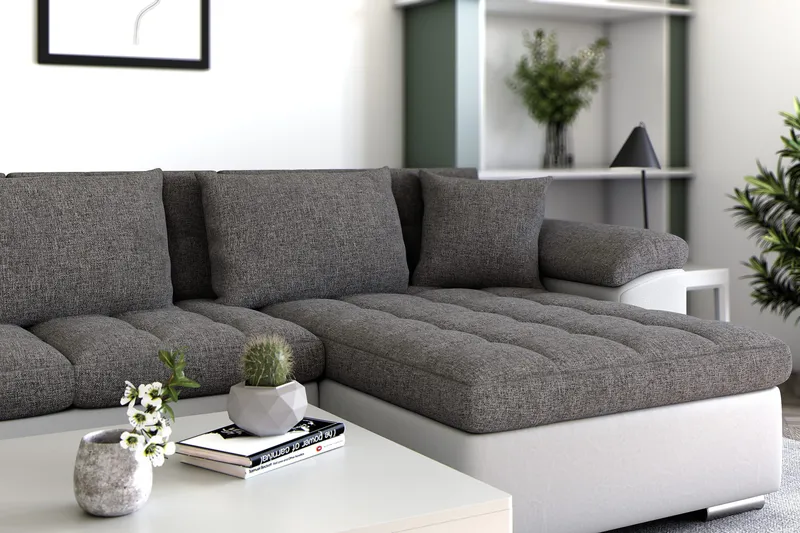 Dynir Hjørnesovesofa Divan med Oppbevaring Høyre - Hvit/Lysegrå - Møbler - Sofaer - Skinnsofaer