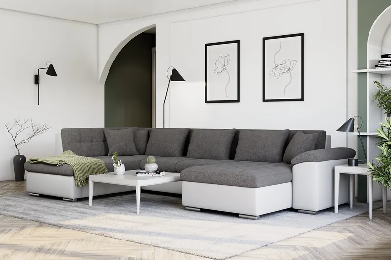 Dynir Hjørnesovesofa Divan med Oppbevaring Høyre - Hvit/Lysegrå - Møbler - Sofaer - Skinnsofaer