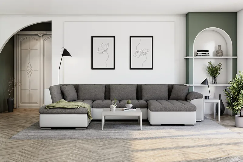 Dynir Hjørnesovesofa Divan med Oppbevaring Høyre - Hvit/Lysegrå - Møbler - Sofaer - Skinnsofaer