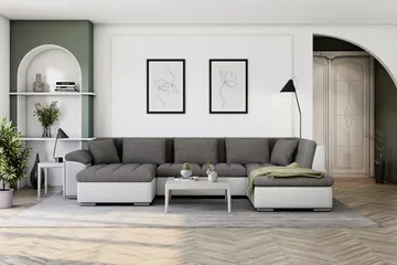 Dynir Hj ørnesovesofa Divan med Oppbevaring Venstre - Lysegrå/Hvit - Møbler - Sofaer - Skinnsofaer