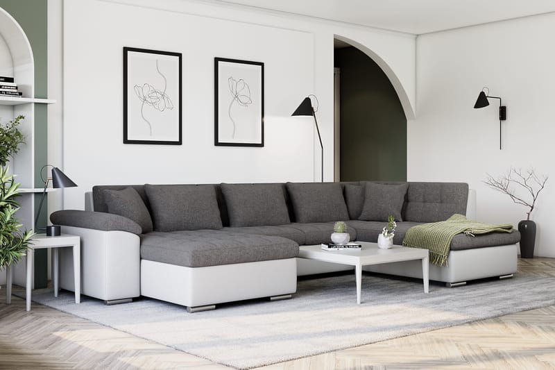 Dynir Hjørnesovesofa Divan med Oppbevaring Venstre - Lysegrå/Hvit - Møbler - Sofaer - Skinnsofaer