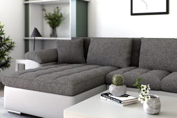 Dynir Hjørnesovesofa Divan med Oppbevaring Venstre - Lysegrå/Hvit - Møbler - Sofaer - Skinnsofaer