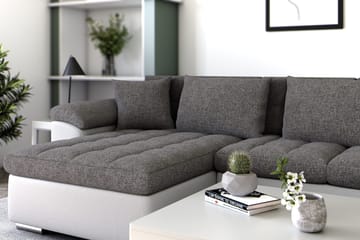 Dynir Hjørnesovesofa Divan med Oppbevaring Venstre - Lysegrå/Hvit - Møbler - Sofaer - Skinnsofaer
