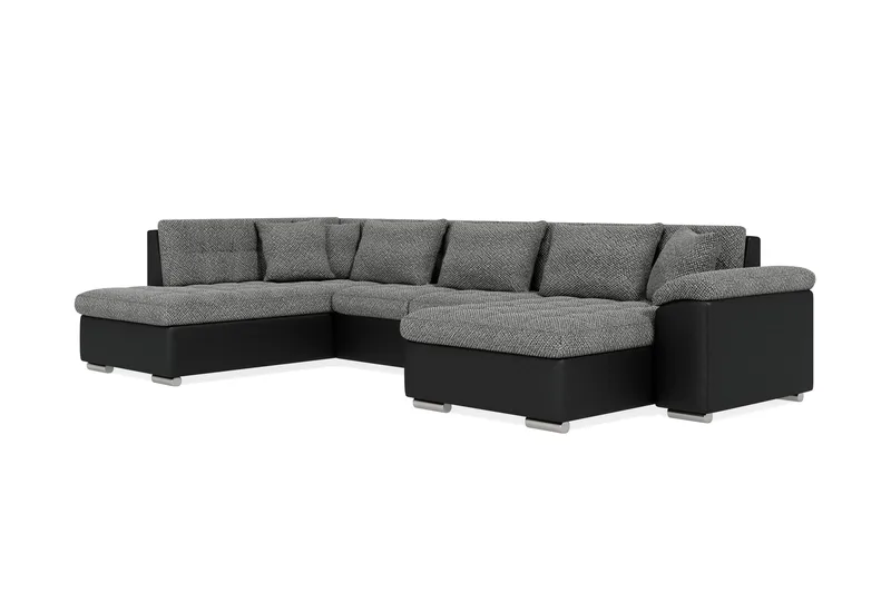 Dynir Stor Hjørnesovesofa Divan med Oppbevaring Høyre 350 cm - Svart / Grå - Møbler - Sofaer - Skinnsofaer