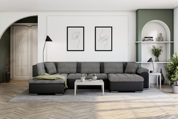 Dynir Stor Hjørnesovesofa Divan med Oppbevaring Høyre 350 cm - Svart / Grå - Møbler - Sofaer - Skinnsofaer