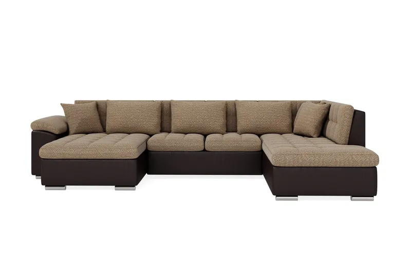 Dynir Stor Hjørnesovesofa Divan med Oppbevaring Venstre 350 cm bred, Beige / Brun
