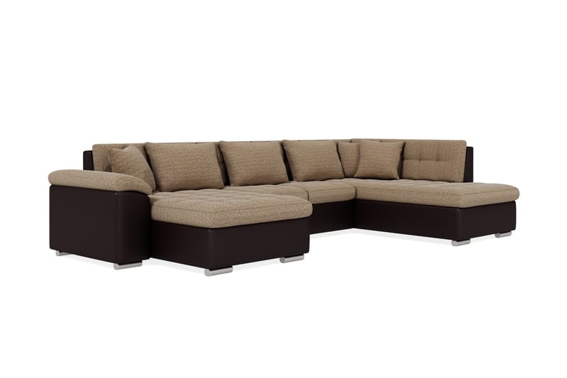 Dynir Stor Hjørnesovesofa Divan med Oppbevaring Venstre 350 cm bred - Beige / Brun - Møbler - Sofaer - Skinnsofaer