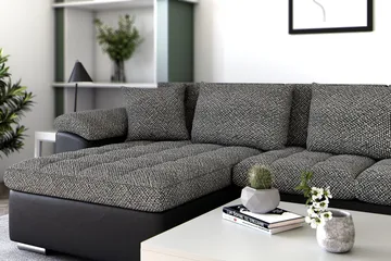 Dynir Stor Hjørnesovesofa Divan med Oppbevaring Venstre - Grå / Svart - Møbler - Sofaer - Skinnsofaer