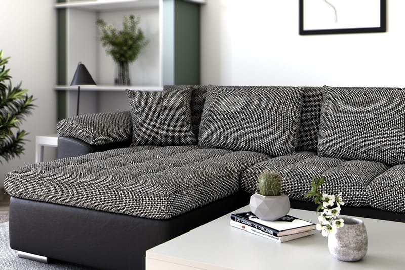 Dynir Stor Hjørnesovesofa Divan med Oppbevaring Venstre - Grå / Svart - Møbler - Sofaer - Skinnsofaer