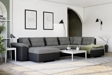 Dynir Stor Hjørnesovesofa Divan med Oppbevaring Venstre - Grå / Svart - Møbler - Sofaer - Skinnsofaer