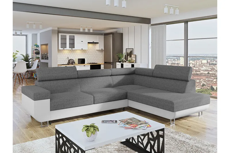 Fonti 3-seters Hjørnesofa Høyre - Svart - Møbler - Sofaer - Skinnsofaer