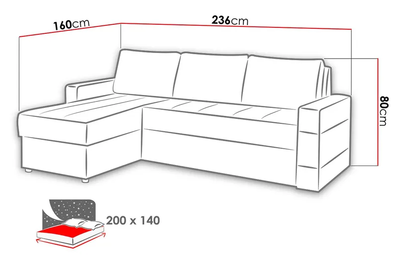 Gordia Divansovesofa 234x82x156 cm - Møbler - Sofaer - Skinnsofaer