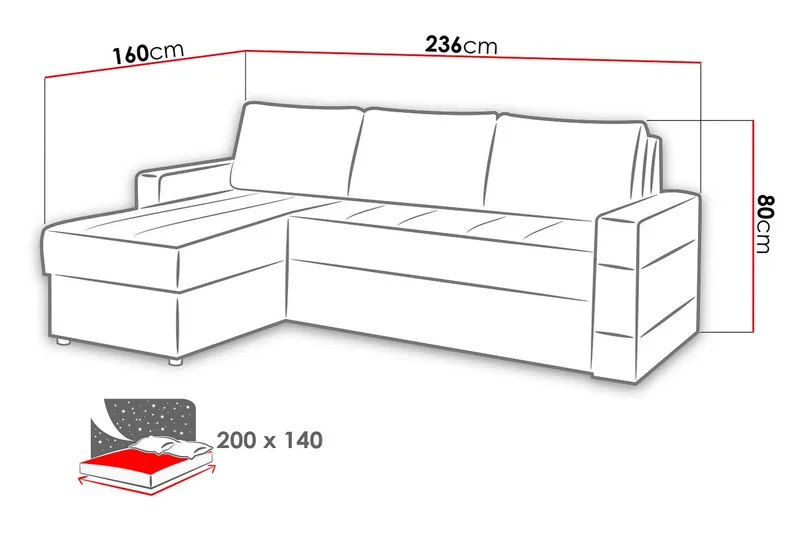Gordia Divansovesofa 234x82x156 cm - Møbler - Sofaer - Skinnsofaer