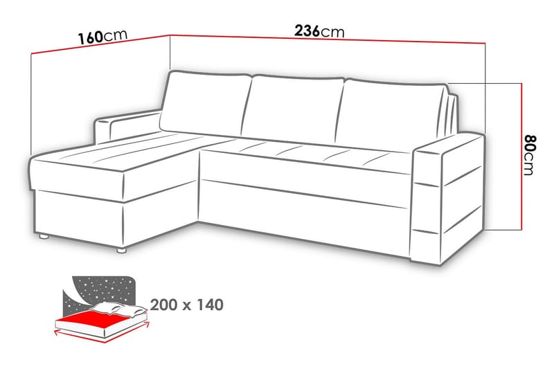 Gordia Divansovesofa 234x82x156 cm - Møbler - Sofaer - Skinnsofaer