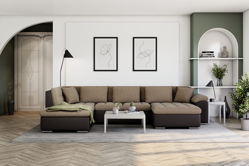 Hjørnesovesofa Jakarta Divan med Oppbevaring Høyre - Beige/Brun - Møbler - Sofaer - Skinnsofaer