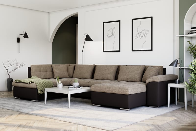 Hjørnesovesofa Jakarta Divan med Oppbevaring Høyre - Beige/Brun - Møbler - Sofaer - Skinnsofaer