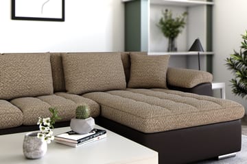 Hjørnesovesofa Jakarta Divan med Oppbevaring Høyre - Beige/Brun - Møbler - Sofaer - Skinnsofaer