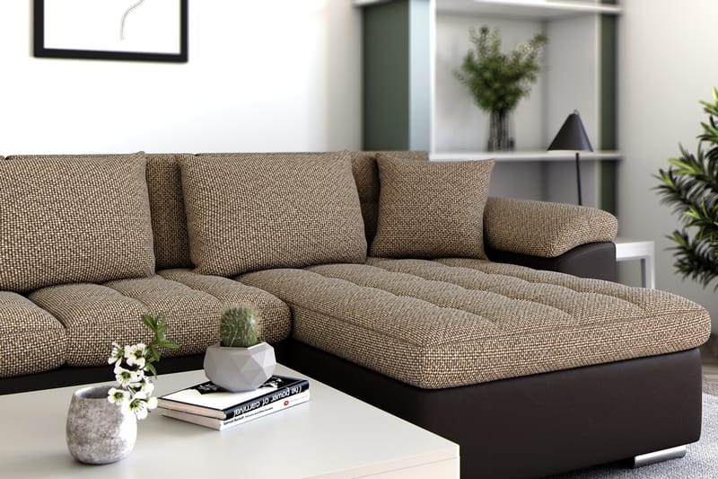 Hjørnesovesofa Jakarta Divan med Oppbevaring Høyre - Beige/Brun - Møbler - Sofaer - Skinnsofaer
